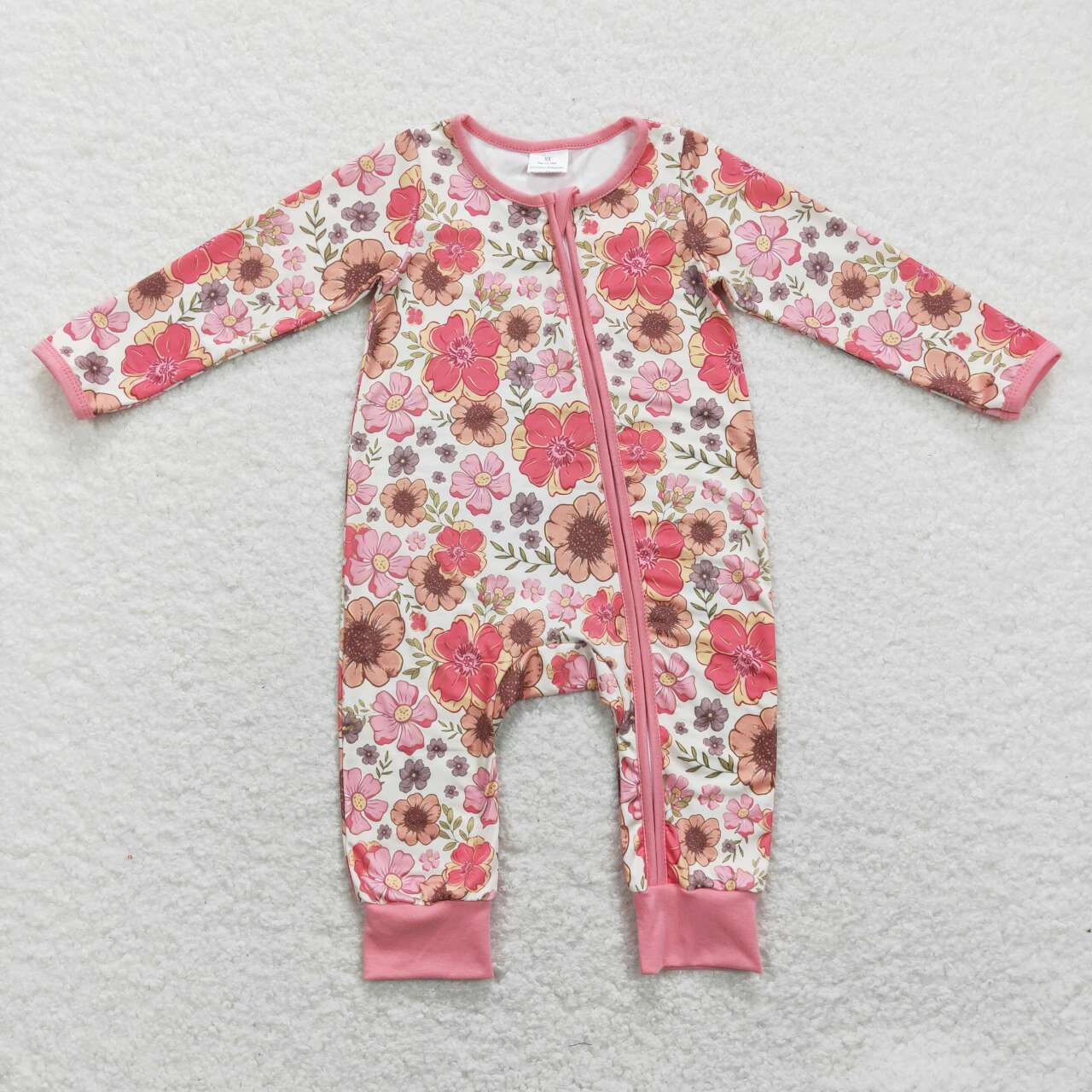 LR0895 Flowers Print Baby Girls Zipper Romper