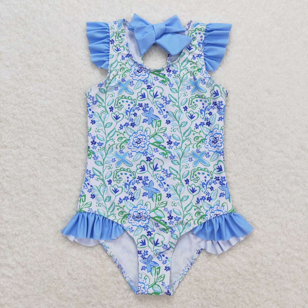 S0278 Flowers Print Girls 1 Piece Swimsuits