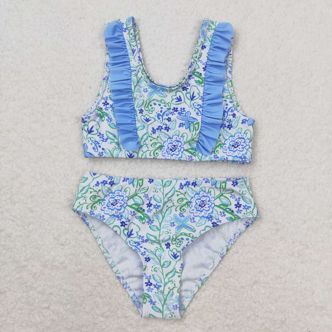 Blue Flowers Print Sister Summer Matching Swimsuits