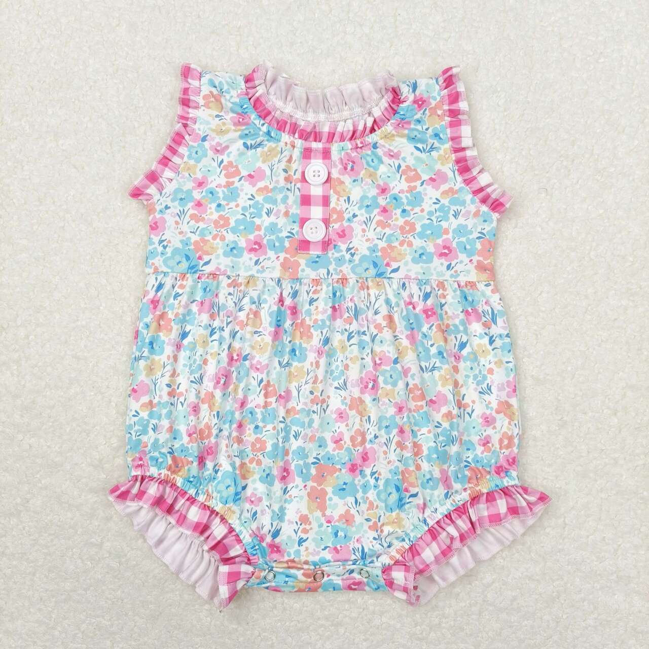 SR1245 Pink Flowers Print Baby Girls Summer Romper