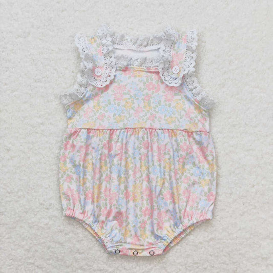 SR1261 Pink Flowers Baby Girls Summer Romper