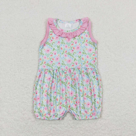 SR1262 Flowers Print Baby Girls Summer Romper