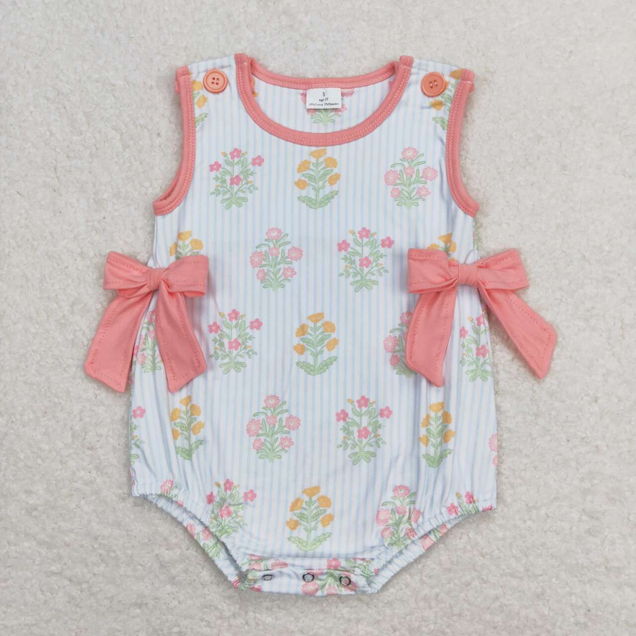 SR1411 Flowers Print Buttons Baby Girls Summer Romper