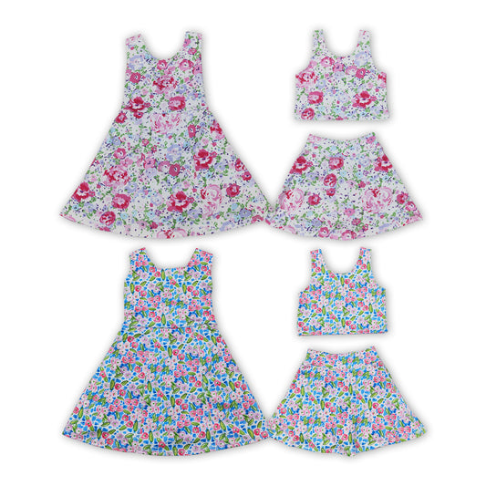 Flowers Print Girls Summer Shorts Yoga Dress & Outfits Sisters Sports Wear