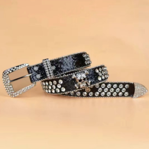 (Pre-order) GBO0020 Baby Girls Black Skull Rhinestone Halloween Belts