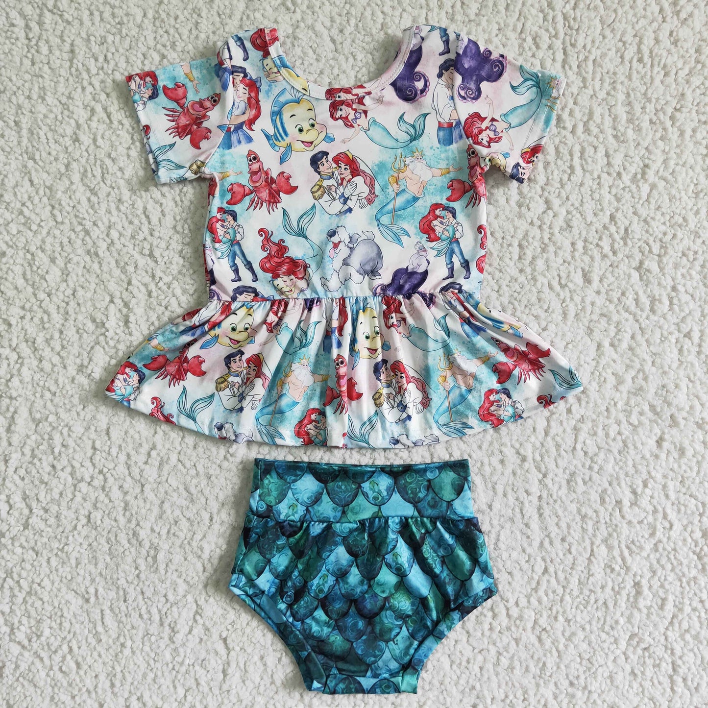 (Promotion)Cartoon Princess Fish Baby Girls Bummie Outfits GBO0035