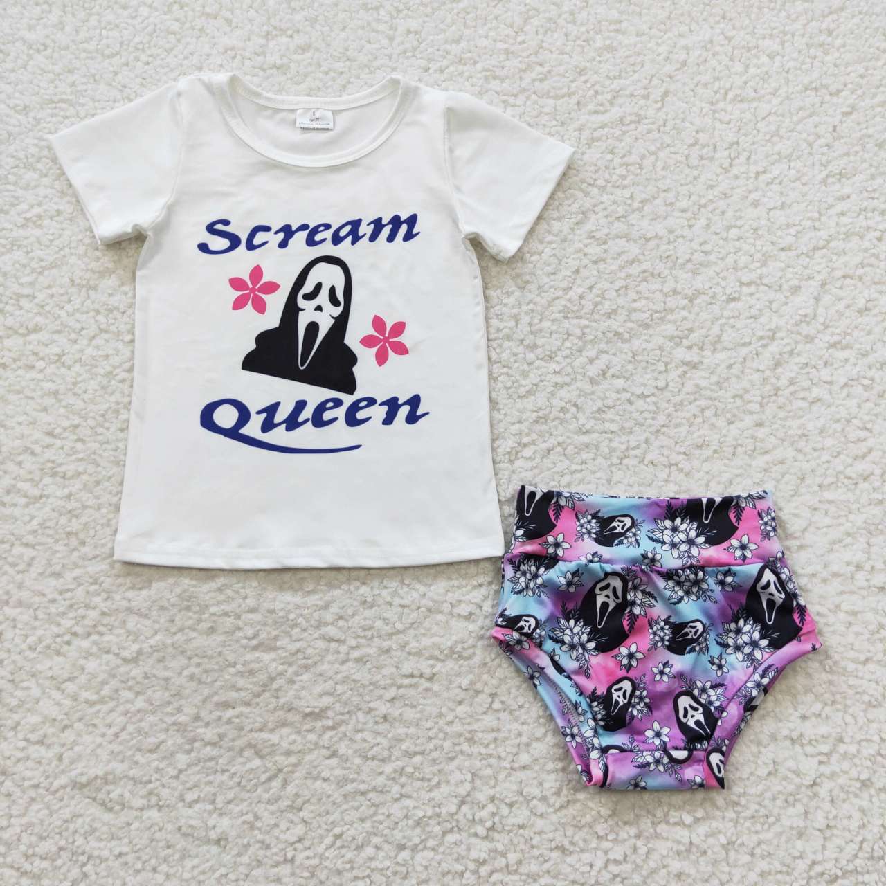 GBO0170 Scream queen baby girls tie dye Halloween bummie set