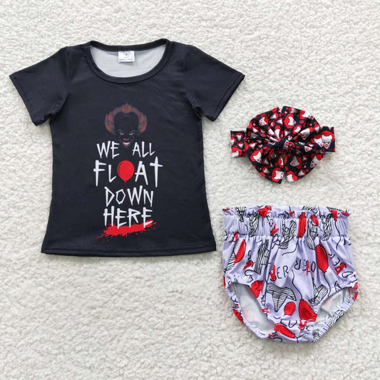 Baby girls black purple Halloween bummie set