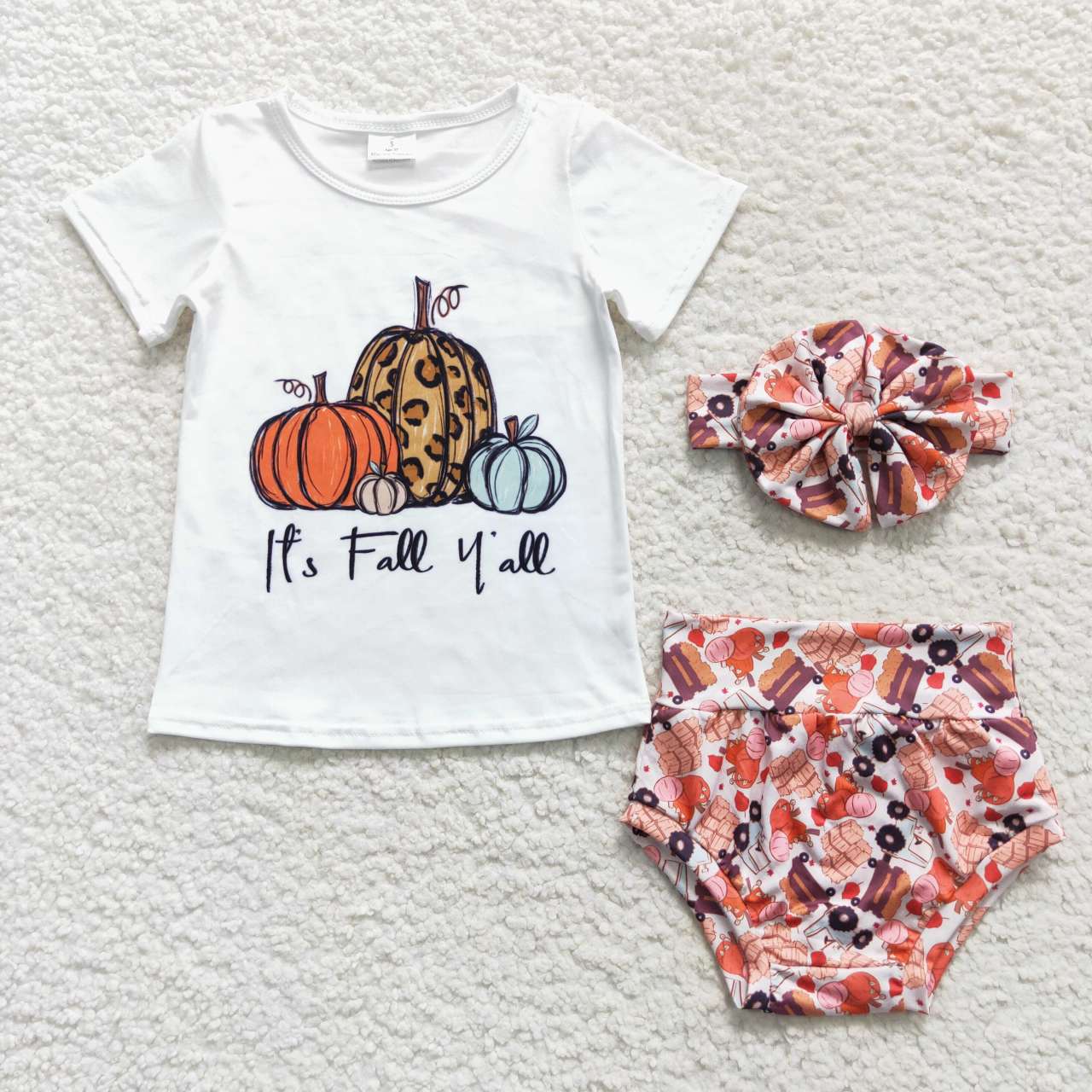 GBO0182 It's fall y'all pumpkin baby girls fall bummie set