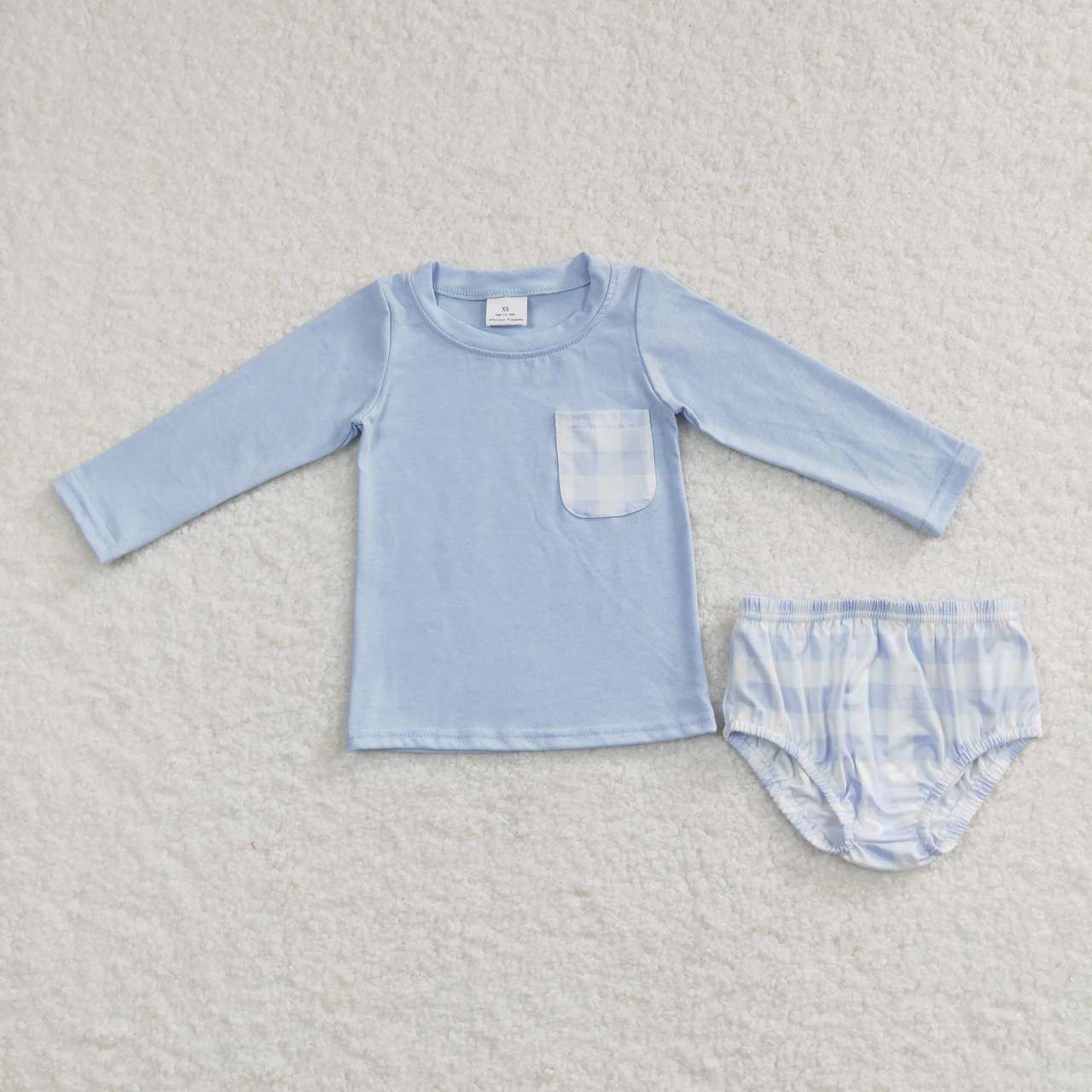 GBO0194 Light Blue Top Plaid Shorts Boys Bummie Set