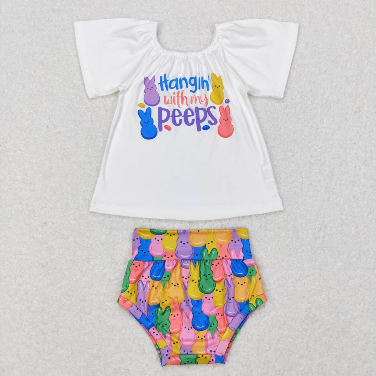 GBO0195 Hangin' With My Peeps Bunny Print Baby Girls Easter Bummie Set