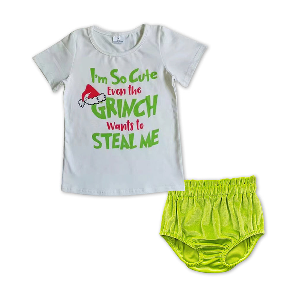 GBO0206 I'm So Cute Christmas Frog Top Green Velvet Bummie Set
