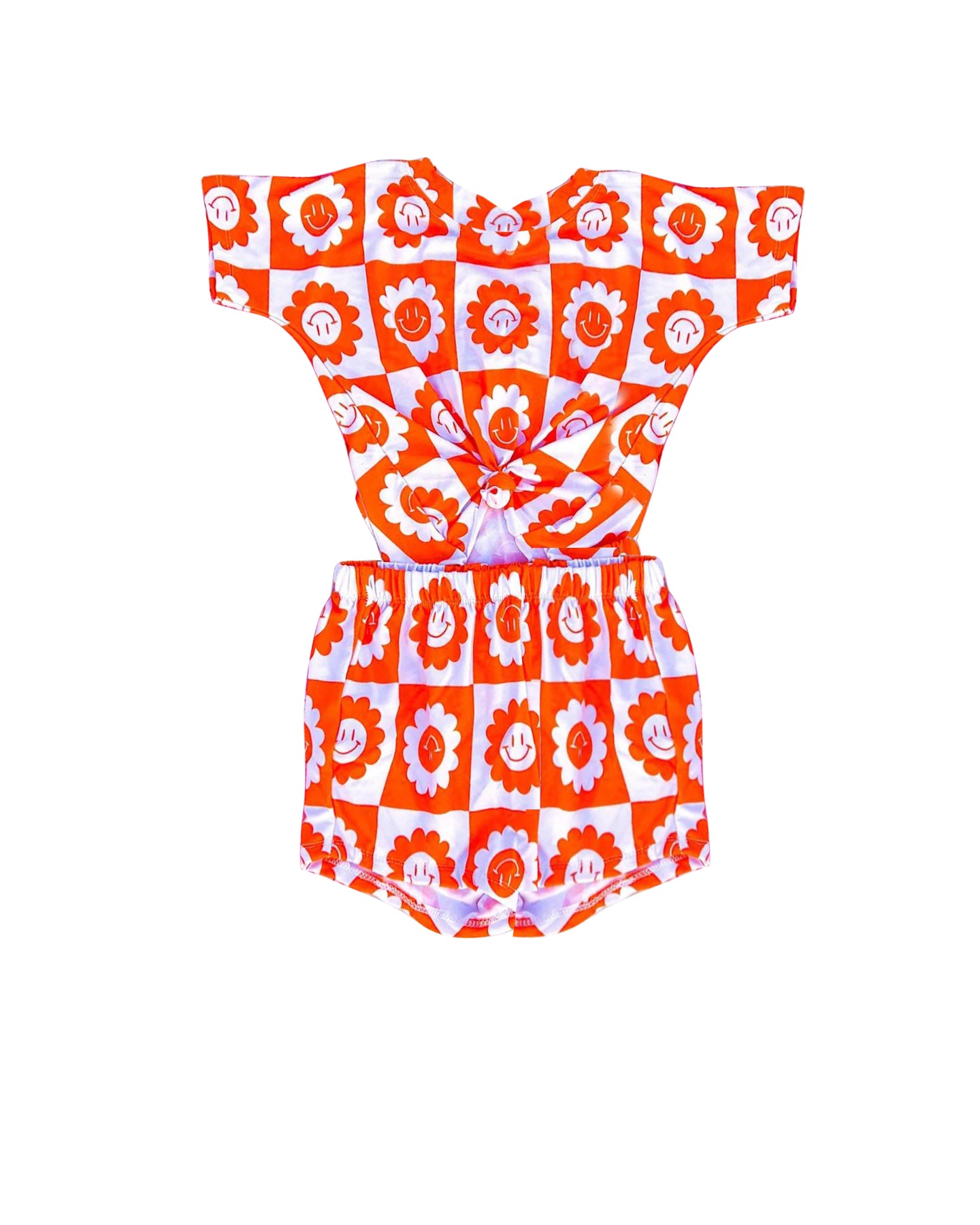 (Pre-order)GBO0219 Orange Flowers Smiling Face Print Baby Girls Bummie Set