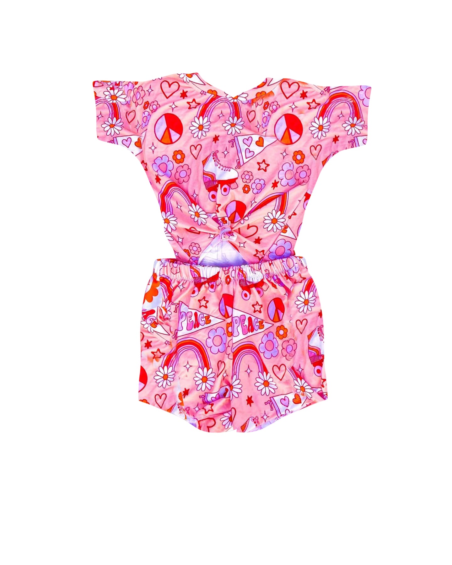 (Pre-order)GBO0221 Pink Flowers Rainbow Print Baby Girls Bummie Set