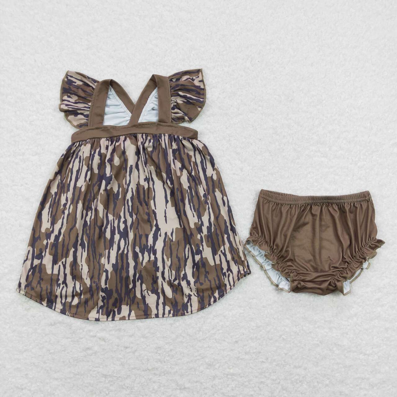 GBO0272 Dark Green Camo Print Baby Girls Summer Bummie Set