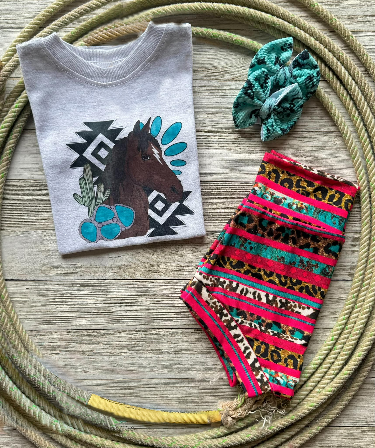(Pre-order)GBO0303 Horse Aztec Print Baby Girls Summer Western Bummie Set