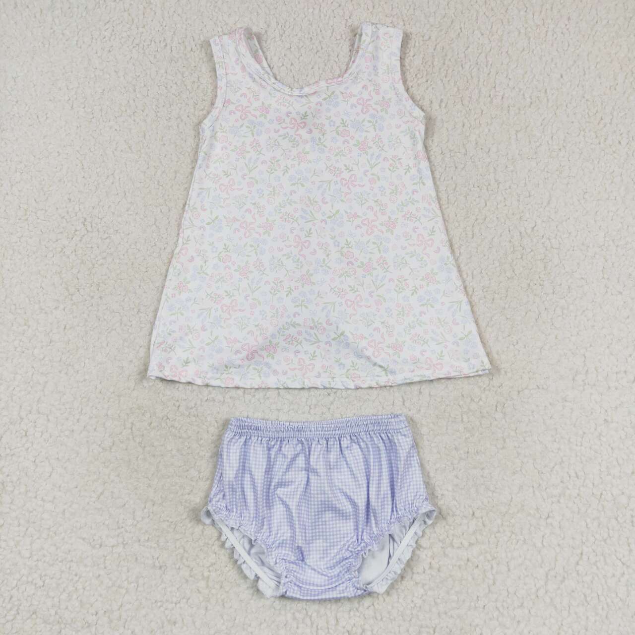 GBO0325 Small Flowers Backless Top Baby Girls Summer Bummie Set
