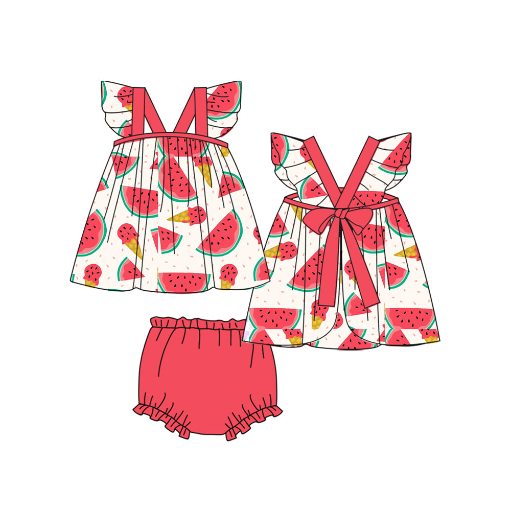 (Pre-order)GBO0332 Watermelon Top Baby Girls Summer Bummie Set