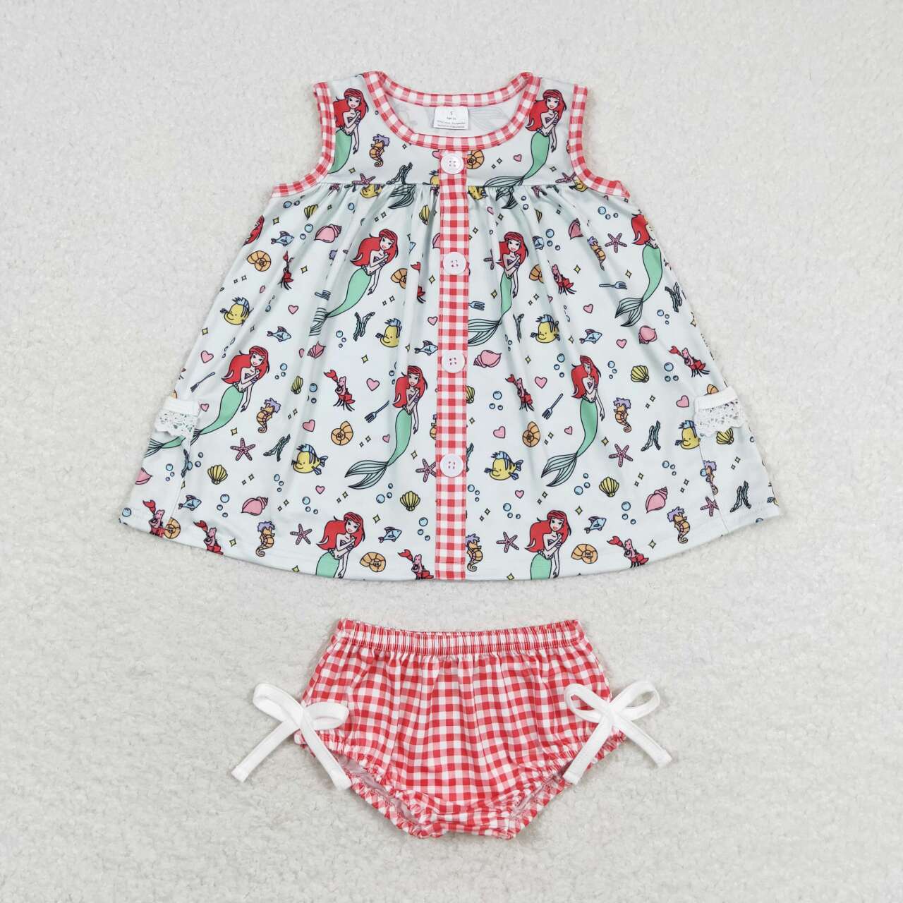 GBO0346 Mermaid Print Baby Girls Summer Bummie Set