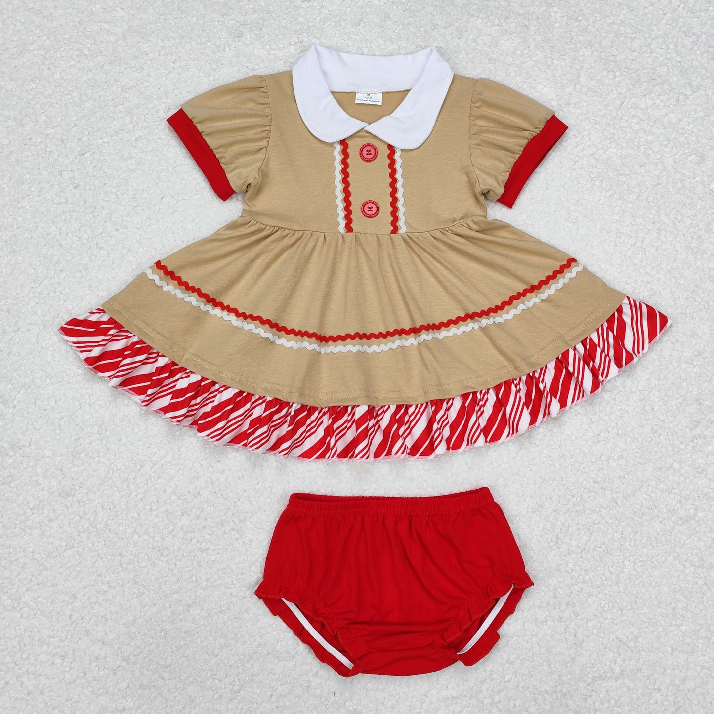 GBO0421 Gingerbread Tunic Top Red Shorts Baby Girls Christmas Bummie Set