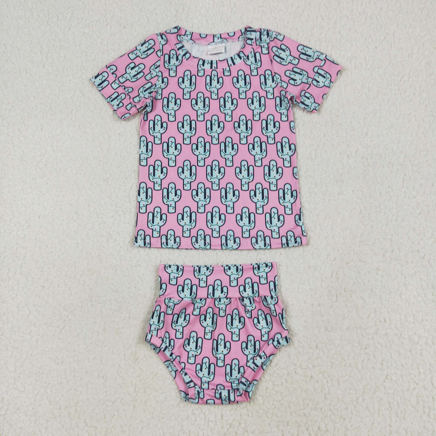 GBO0446 Pink Cactus Print Baby Girls Summer Bummie Set
