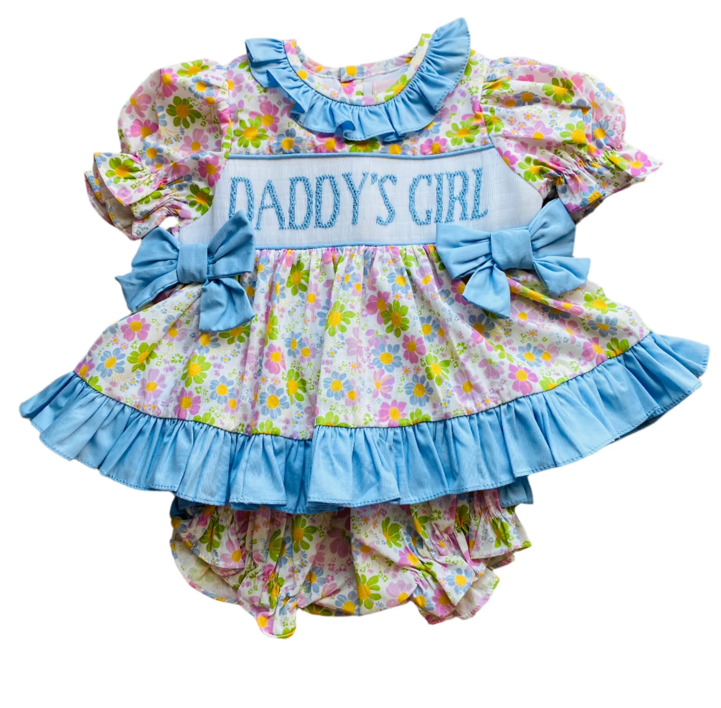 (Pre-order)GBO0499 DADDYS GIRL Flowers Tunic Top Ruffle Shorts Baby Girls Summer Bummie Set