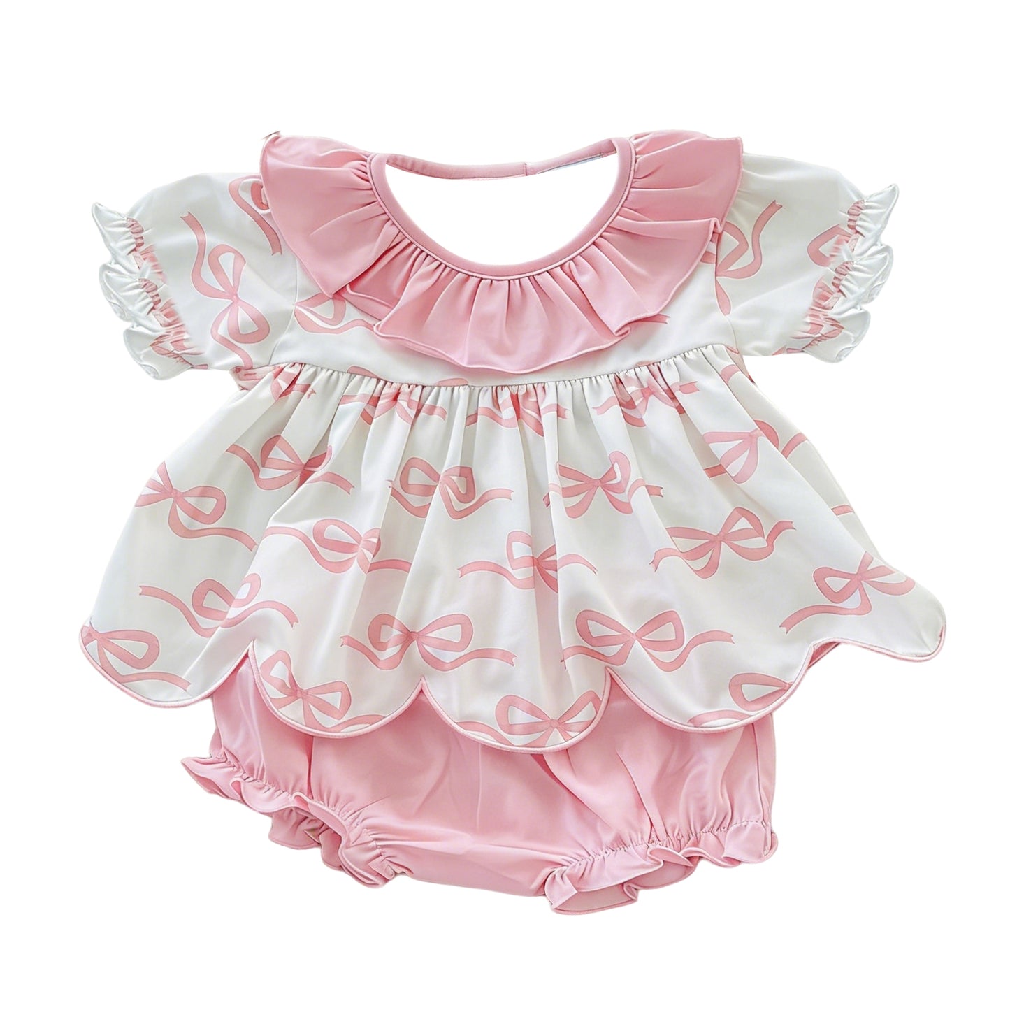 (Pre-order)GBO0501 Pink Bows Print Baby Girls Summer Bummie Set