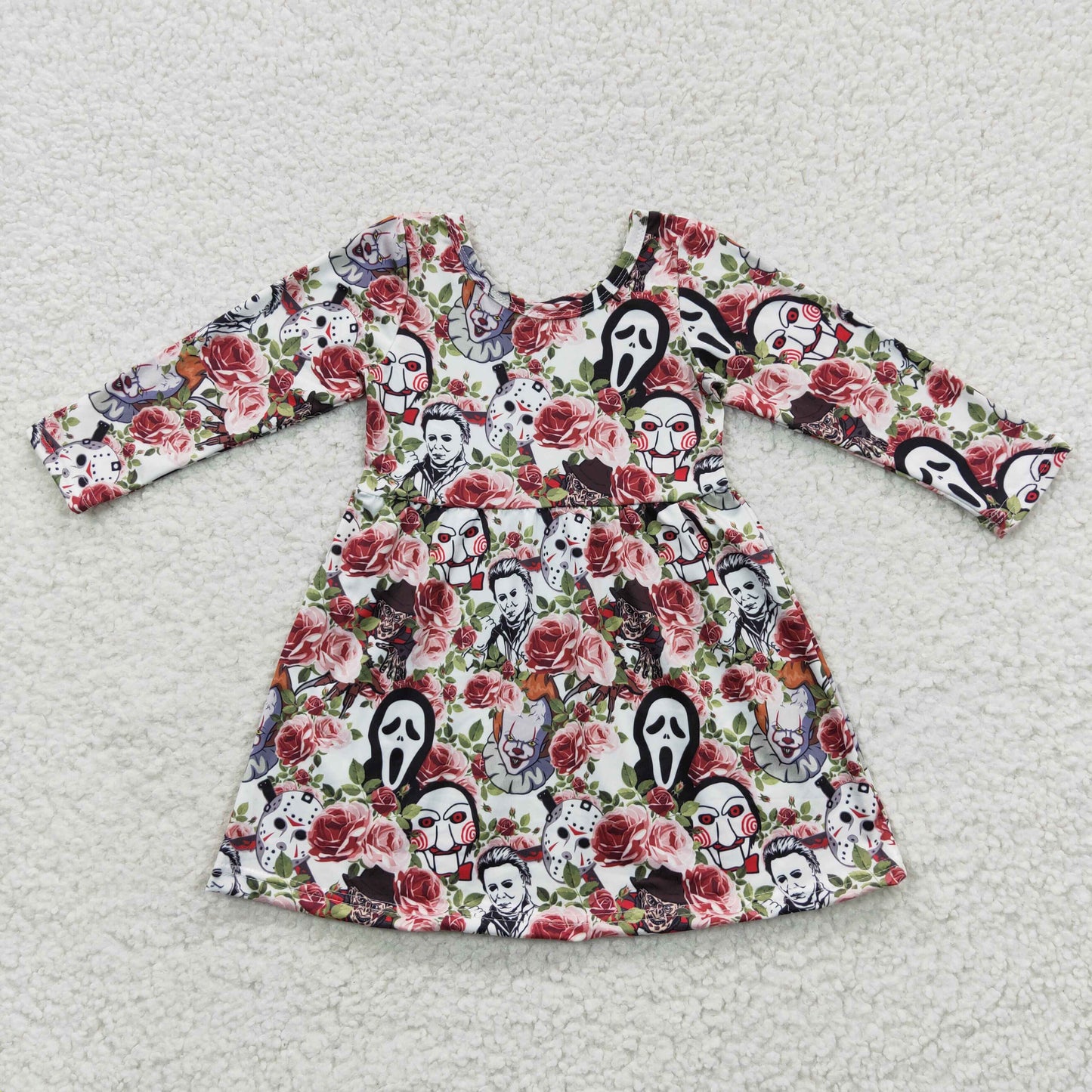 GLD0191 Girls flowers Halloween long sleeve dress