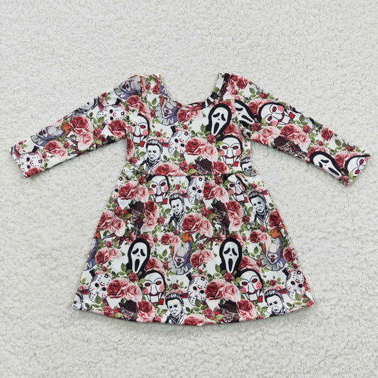 GLD0191 Girls flowers Halloween long sleeve dress