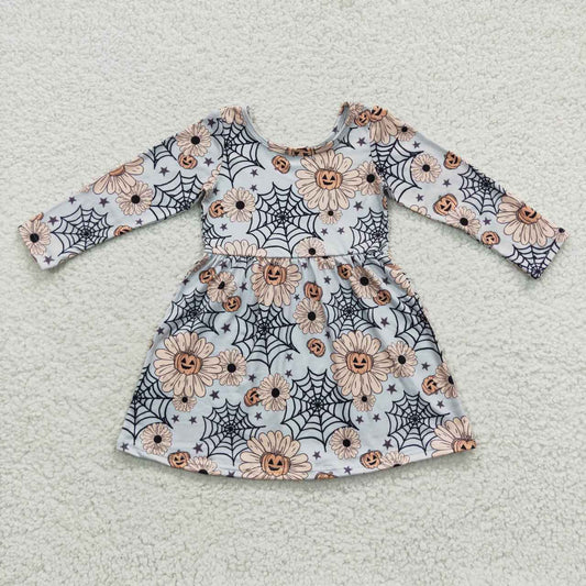 (Promotion) GLD0195 Girls long sleeve flowers and pumpkin Halloween dress