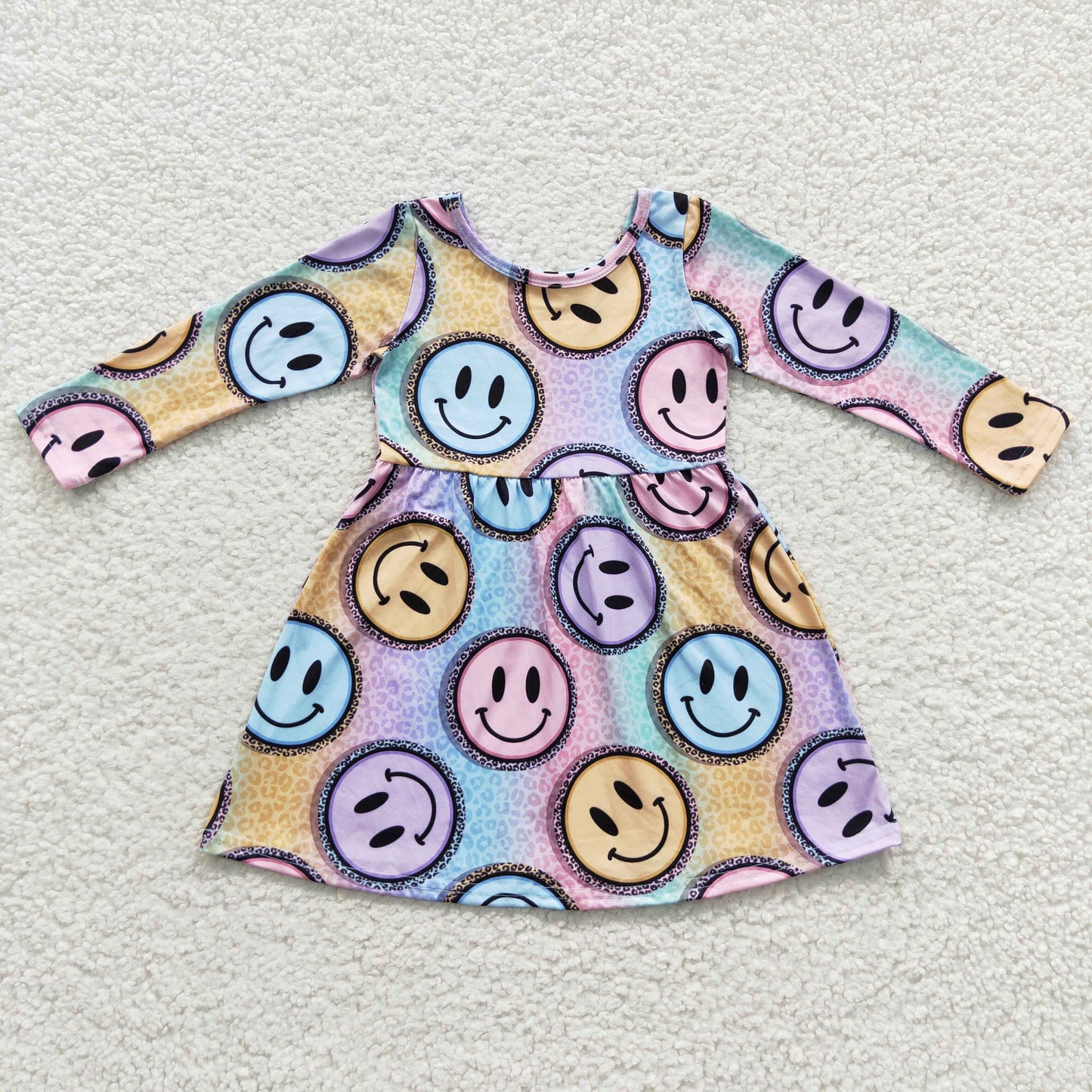 (Promotion)GLD0200 Girls colorful smiling face knee length dress