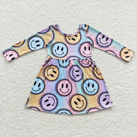 (Promotion)GLD0200 Girls colorful smiling face knee length dress