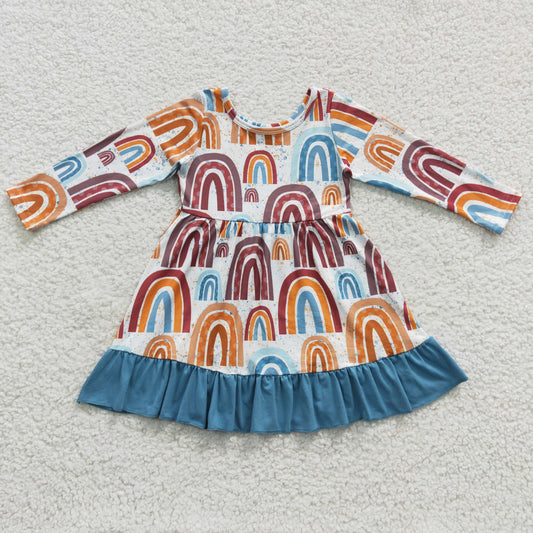 (Promotion)GLD0205 Girls long sleeve rainbow dress