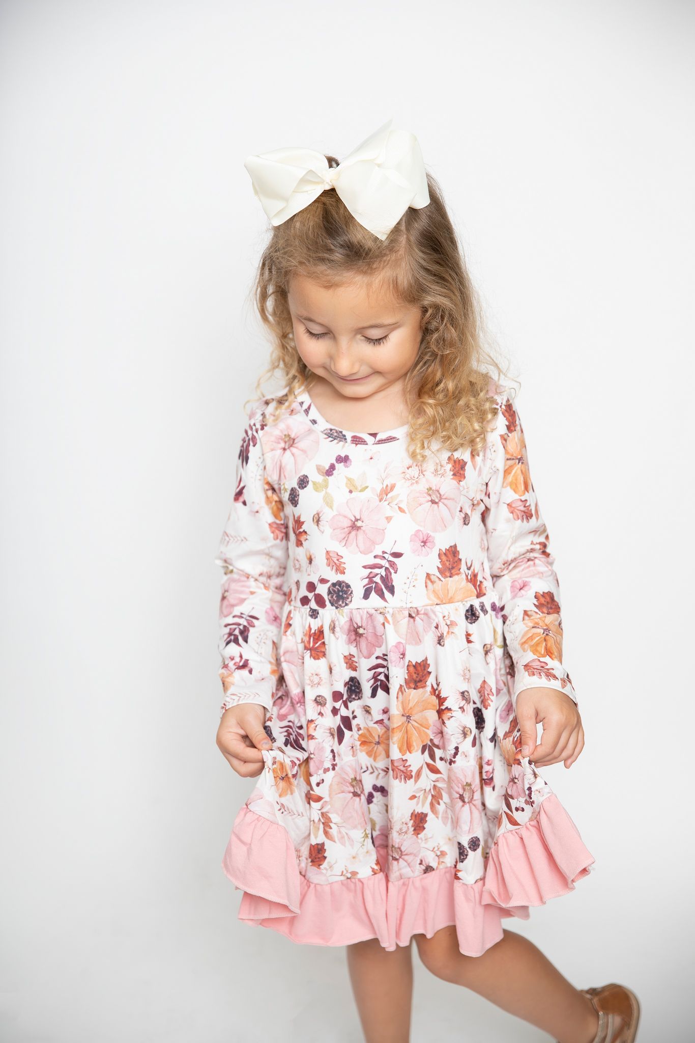 GLD0212 Girls long sleeve fall pumpkin flowers dress