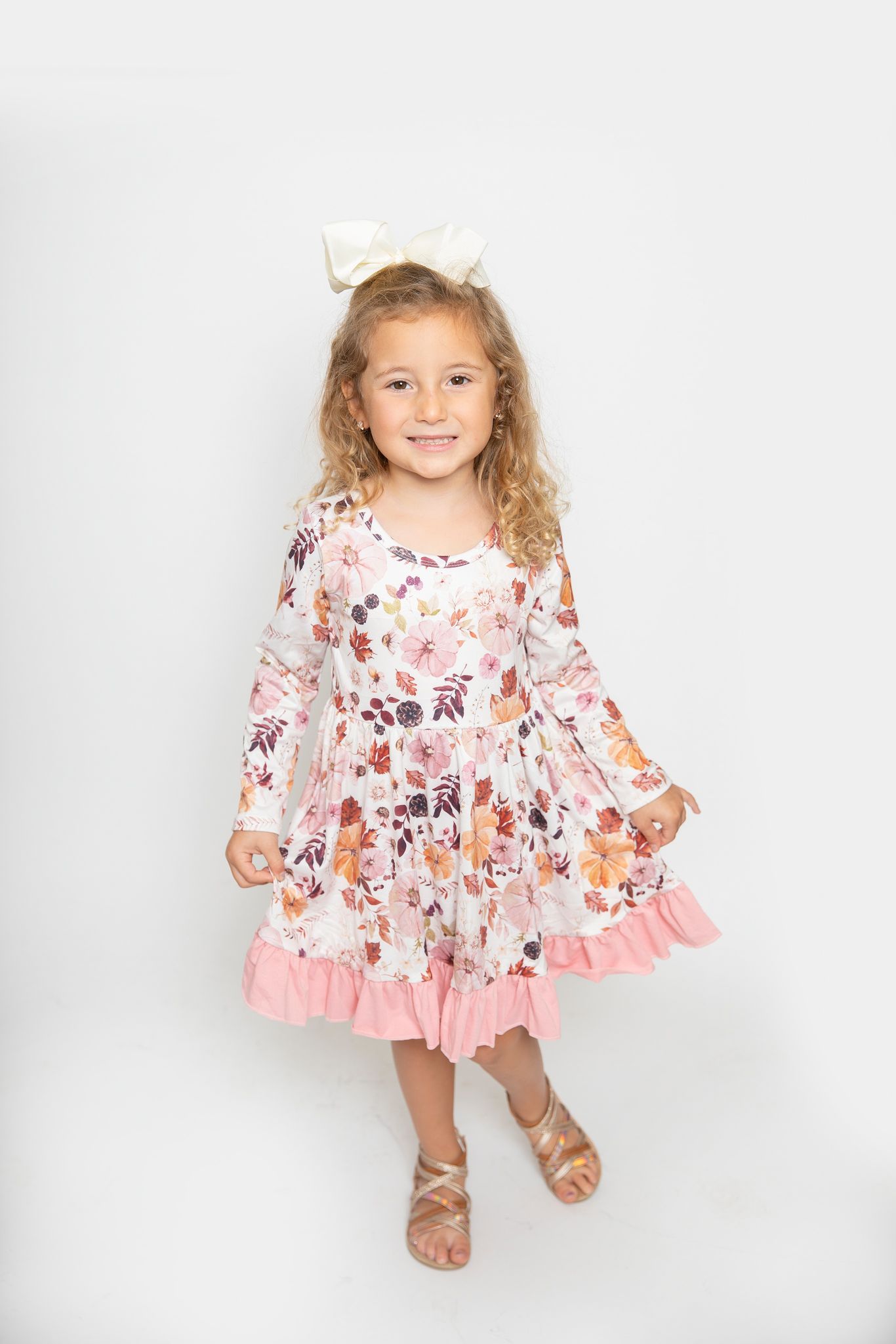 GLD0212 Girls long sleeve fall pumpkin flowers dress