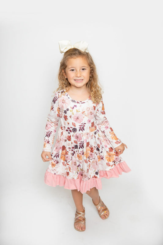 GLD0212 Girls long sleeve fall pumpkin flowers dress