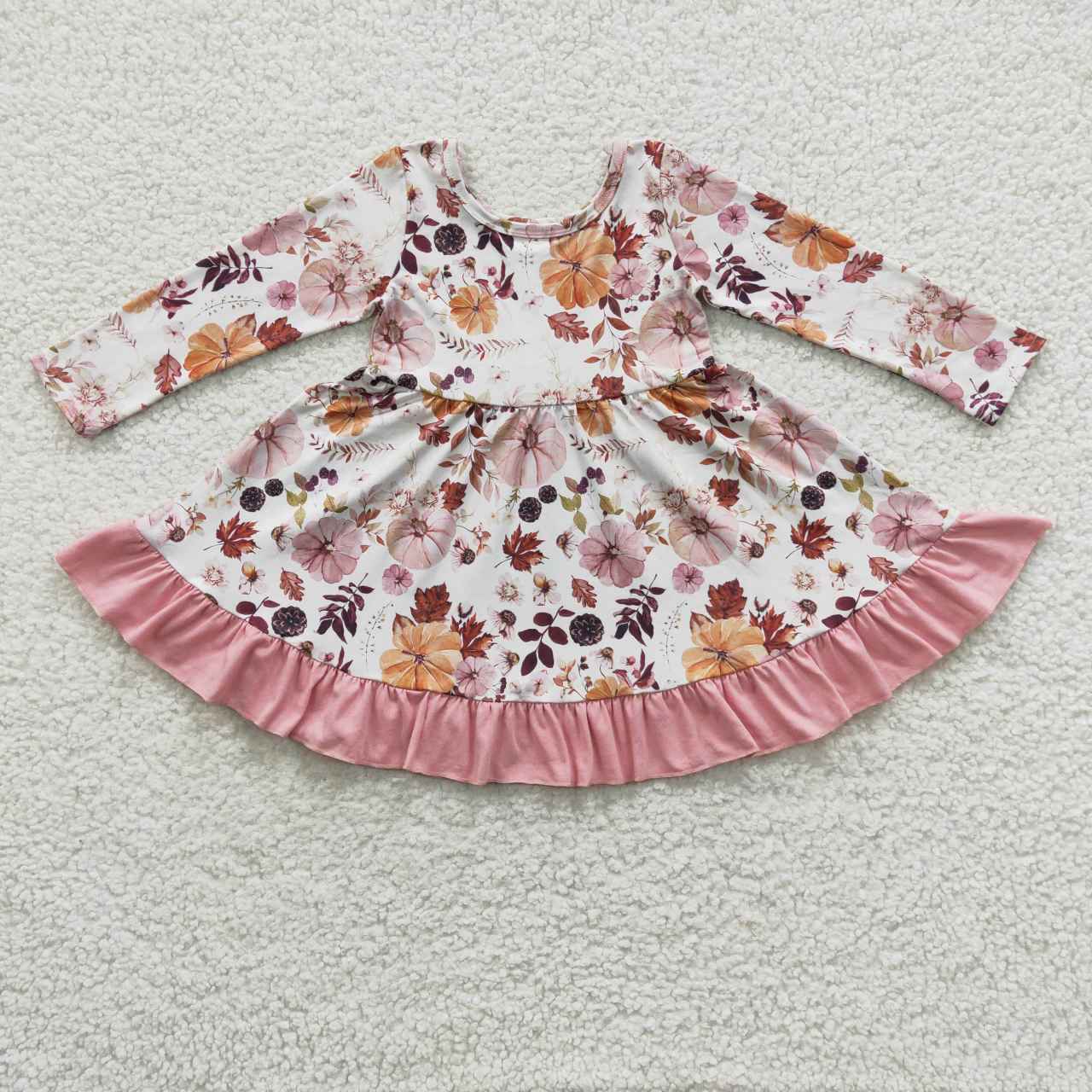 GLD0212 Girls long sleeve fall pumpkin flowers dress