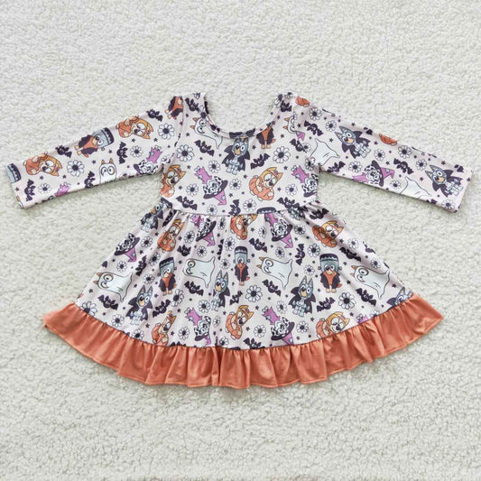 GLD0216 Long sleeve orange cartoon dog girls Halloween dress