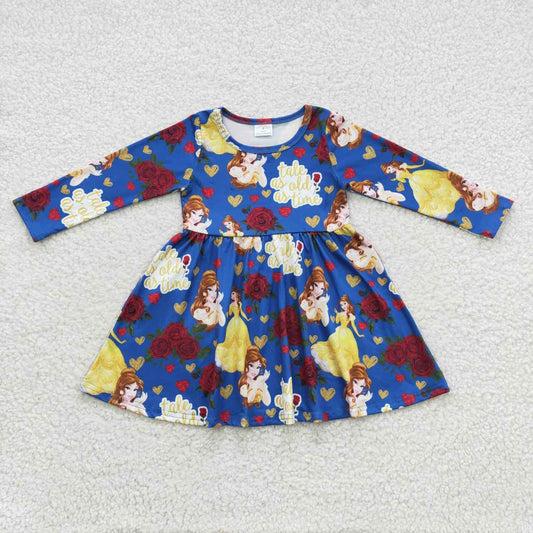 GLD0228  Girls cartoon princess knee length dress
