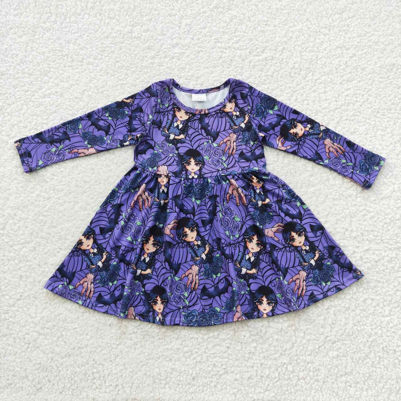 GLD0229  Girls purple Wednesday movie design knee length dress