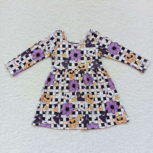GLD0233 Girls pumpkin flowers knee length Halloween dress