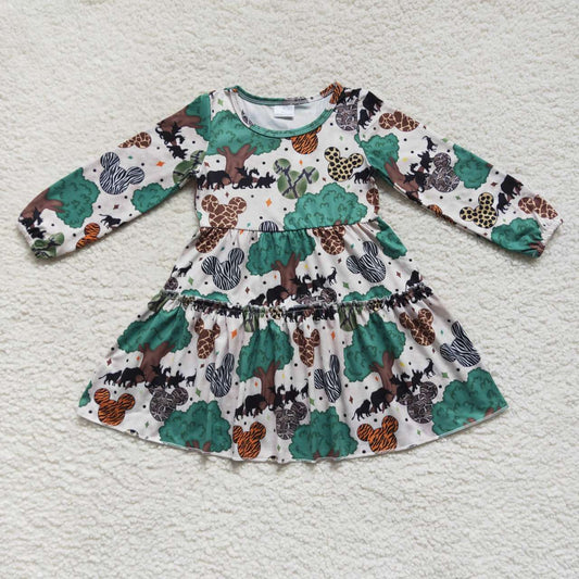 (Promotion)GLD0260 Cartoon Mouse Animals Tree Print Grils Fall Knee Length Dress