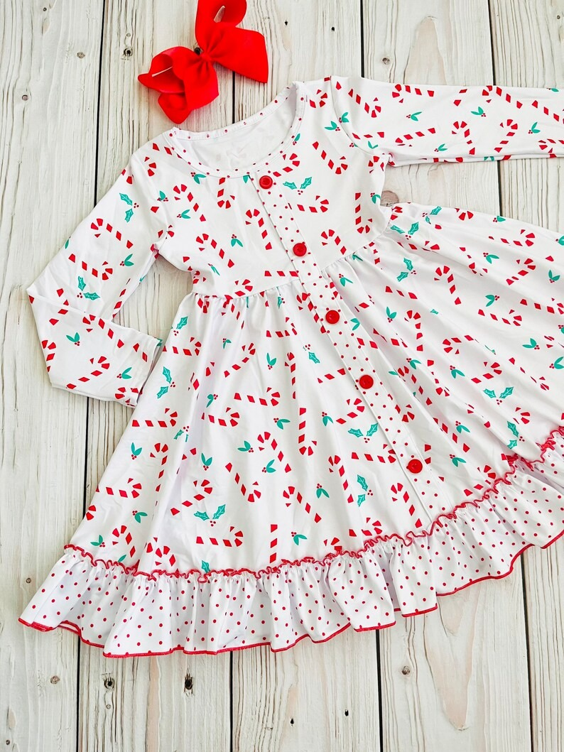 GLD0268 Christmas candy cane girls knee length dress