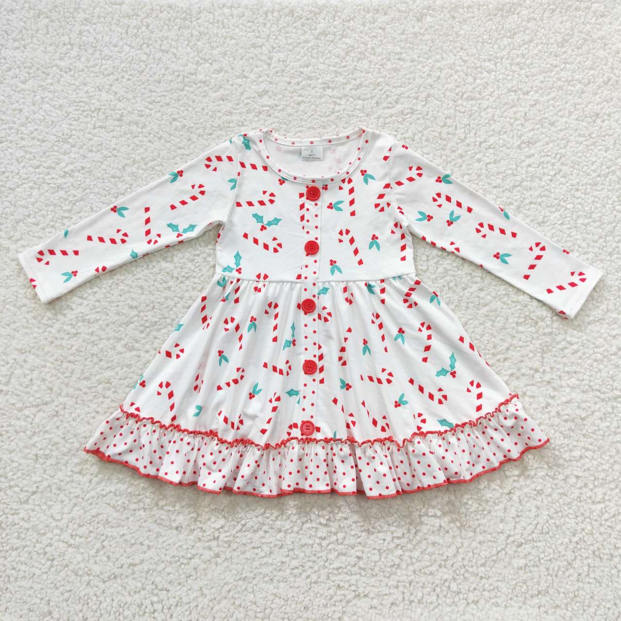 GLD0268 Christmas candy cane girls knee length dress