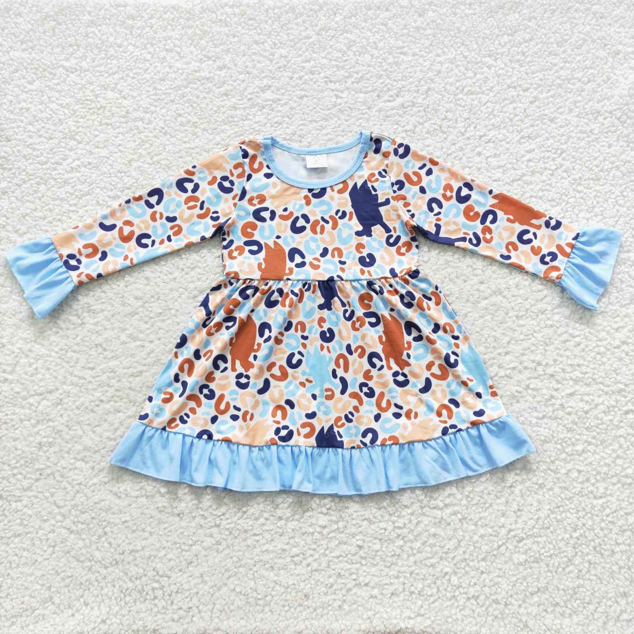 GLD0280 Blue leopard cartoon dog print knee length dress