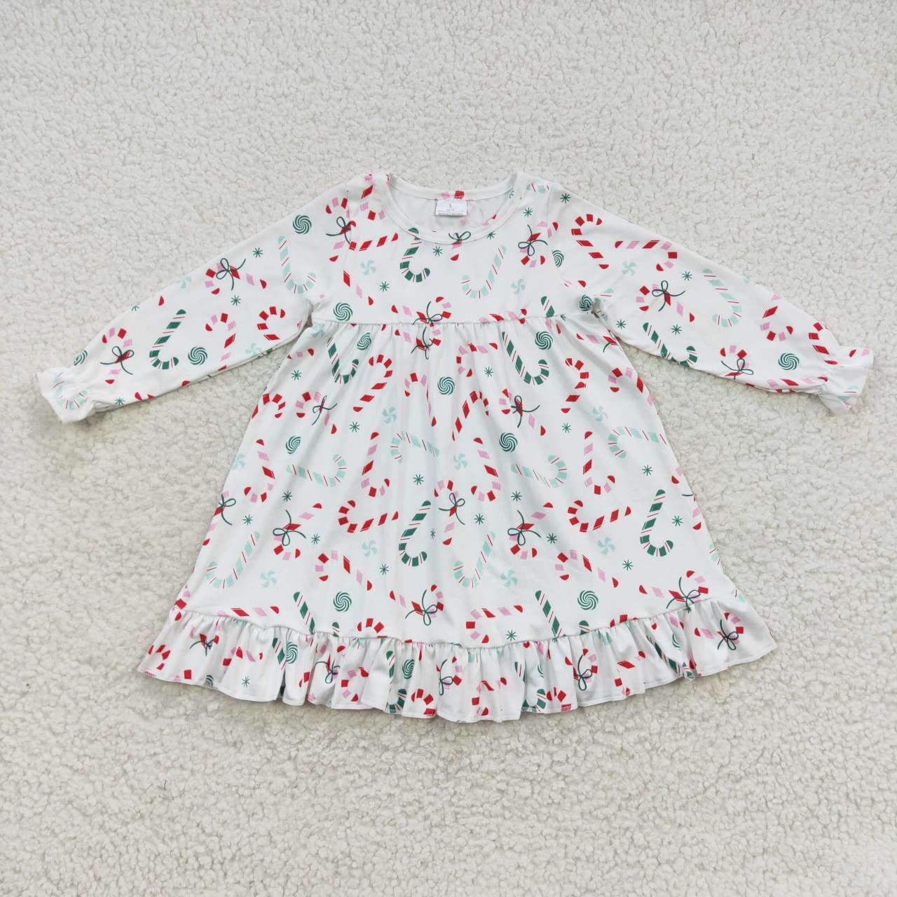 GLD0290 Christmas candy cane girls pajamas knee length gown dress