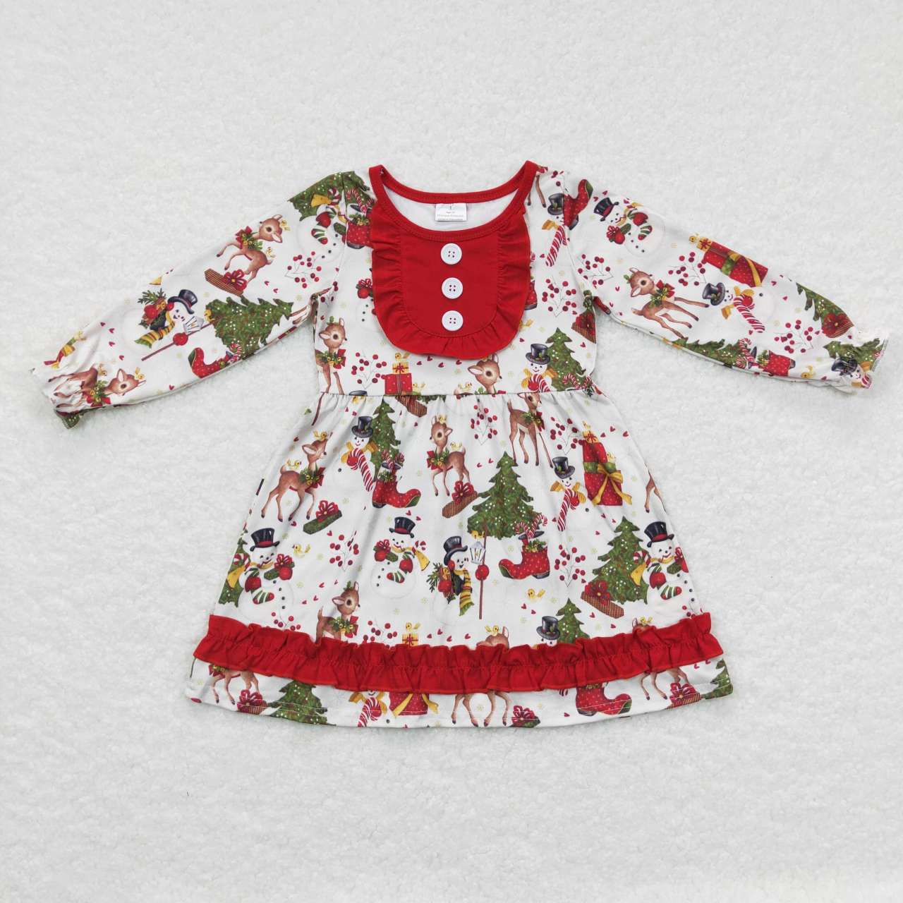 GLD0292 Christmas Tree Deer Snowman Print Knee Length Dress