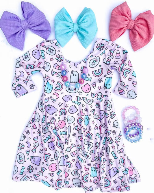 GLD0295  Cute ghost print knee length Halloween dress