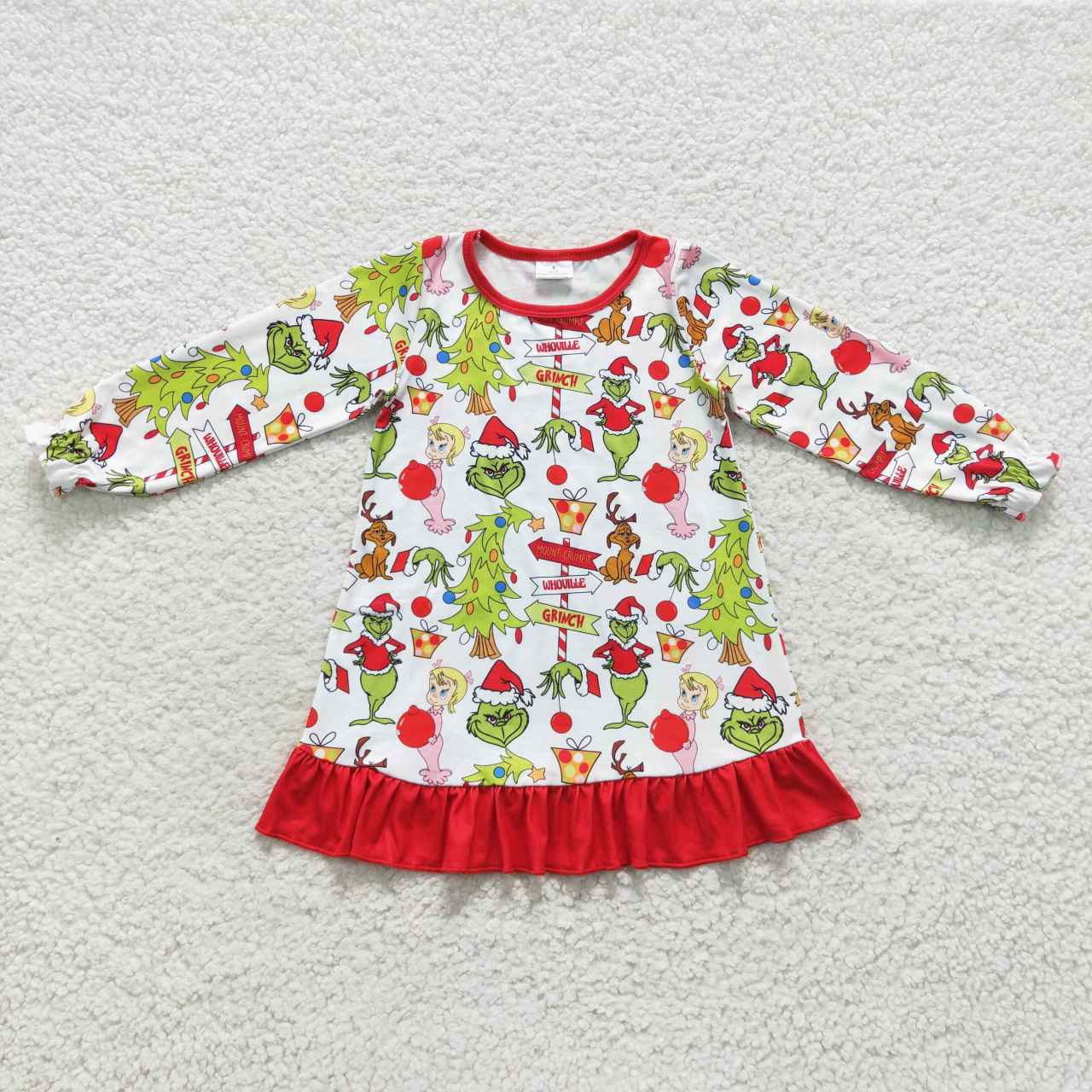 GLD0299 Christmas tree & frog print family set parent-child outfit girls knee length dress