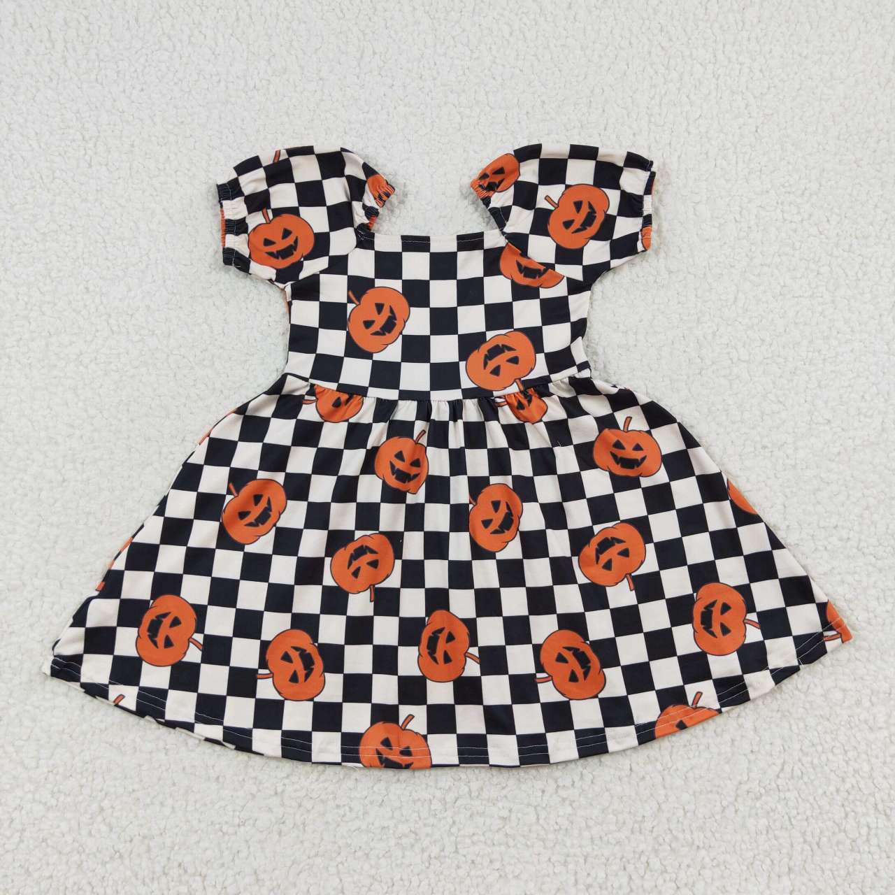 GLD0302 Black plaid pumpkin knee length Halloween dress